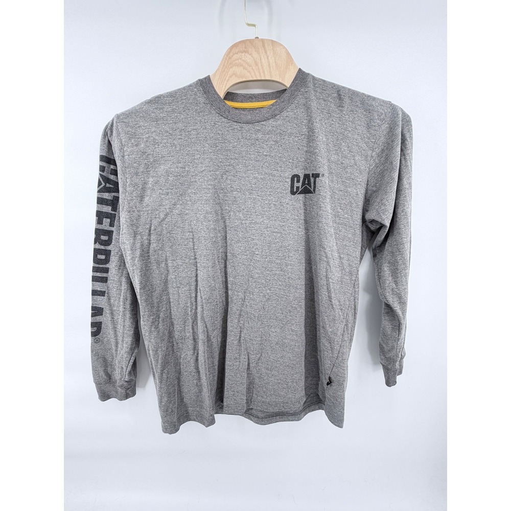 Caterpillar CAT Men XL Long Sleeve T Shirt Grey Trademark Sleeve Graphic Work